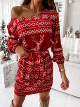 Festive Knit Pattern Long Sleeve Casual Dress