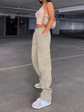 Women's Fashion Multi Pocket Straight High Waist Thin Loose Cargo Pants