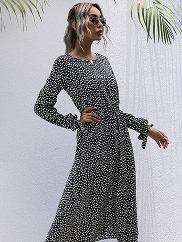 Polka Dot Long Sleeve Button Dress