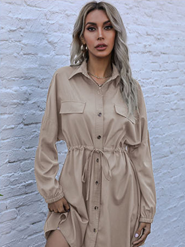 Casual Button-Down Long Sleeve Shirt Dress