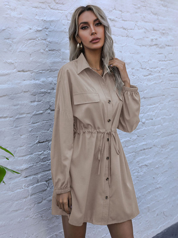 Casual Button-Down Long Sleeve Shirt Dress