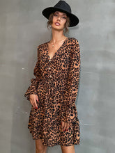 Leopard Print Buttoned Long Sleeve Dress