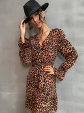 Leopard Print Buttoned Long Sleeve Dress