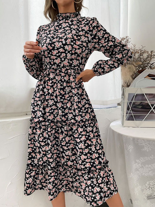 Women Floral Print Long Sleeve Knit Dress