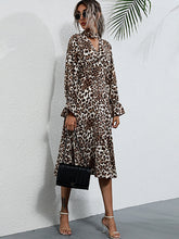 Leopard Print Long Sleeve Midi Dress