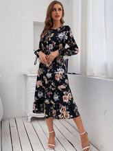 Floral Print Woven Long Sleeve Midi Dress
