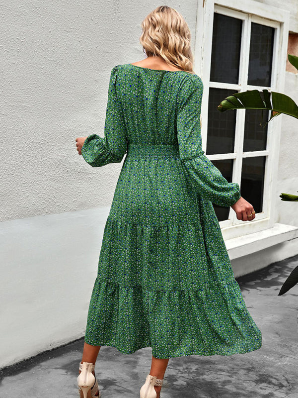 Women Floral Print Long Sleeve Midi Dress