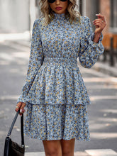 Floral Print Long Sleeve Ruffle Vacation Dress