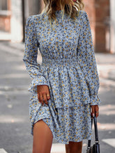 Floral Print Long Sleeve Ruffle Vacation Dress