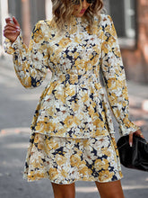 Floral Print Long Sleeve Ruffle Vacation Dress