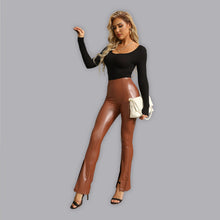 High Waist Tummy Control Colorful Slim PU Flared Trousers