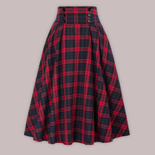 News Button Waist Swing Skirt Plaid Skirt Wool Swing Skirt