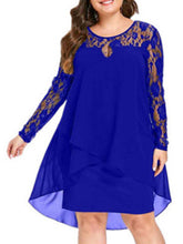 Plus size lace sleeve long sleeve splicing round neck irregular chiffon dress