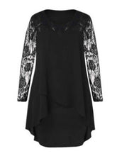 Plus size lace sleeve long sleeve splicing round neck irregular chiffon dress