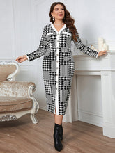 Plus-size slim-fit hip-packed long high-quality plaid midi dress