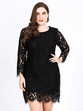 Plus  size lace dress women's round neck hook flower hollow long-sleeved sexy skirt pencil skirt