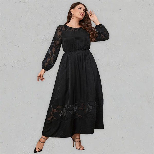 plus size knee length lace long sleeve dress