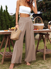 Casual wide-leg cotton and linen high-waist loose trousers for women