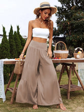 Casual wide-leg cotton and linen high-waist loose trousers for women