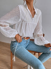 Polka Dot Chiffon Lace Panel Loose Commuting Blouse