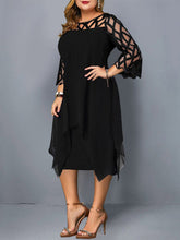 Women's Lace Stitching Three-quarter Sleeve Irregular Hem Chiffon Dress