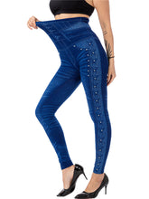 High waist beaded leggings stretch slim cropped pants