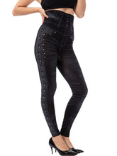 High waist beaded leggings stretch slim cropped pants