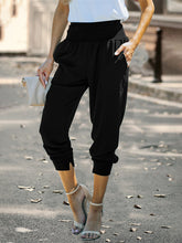 Solid Color High-Waist Ribbed Crop Pocket Lounge Pants