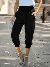 Solid Color High-Waist Ribbed Crop Pocket Lounge Pants