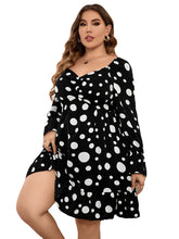 Plus size polka dot casual waist long sleeve dress