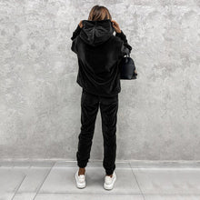 Women's solid color hooded sports casual velvet suit