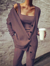 Women's solid color casual knitted three-piece suit