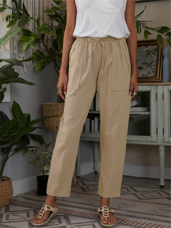 Women's Pocket Elastic Waist Cotton Linen Lounge Pants