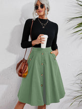 Women's Pocket Button Elegant Midi Skirt