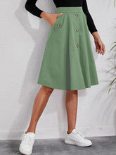 Women's Pocket Button Elegant Midi Skirt