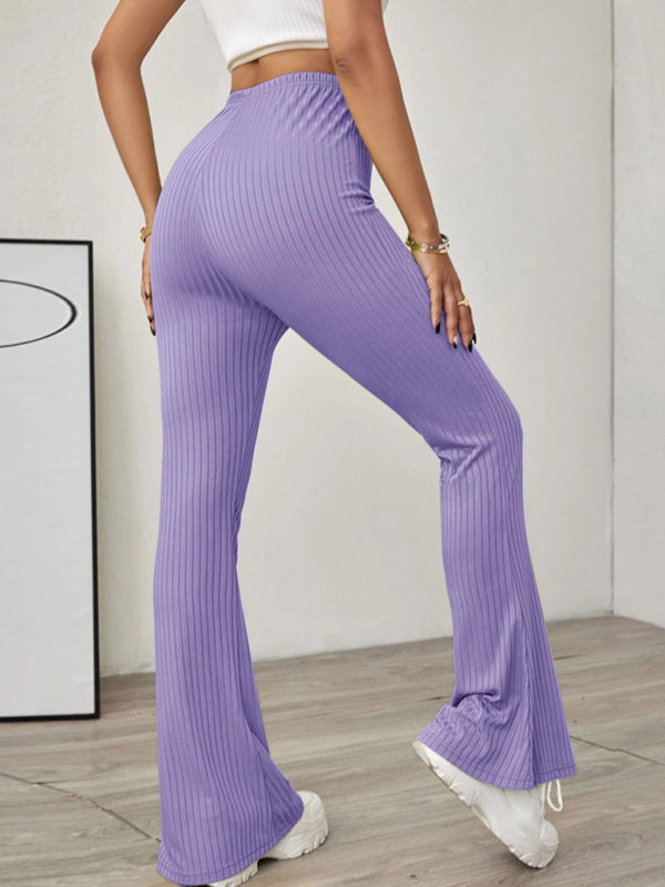 Women's Knitted High Waist Flared Casual Trousers