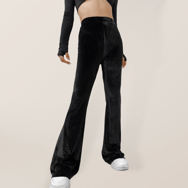 Women's velvet high waist flared casual trousers