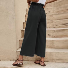 Women's Solid Color Elastic Waist Casual Belted Wide Leg Pants