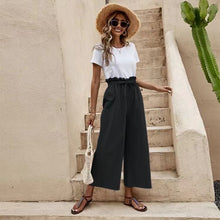 Women's Solid Color Elastic Waist Casual Belted Wide Leg Pants