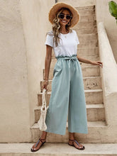 Women's Solid Color Elastic Waist Casual Belted Wide Leg Pants