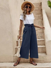 Women's Solid Color Elastic Waist Casual Belted Wide Leg Pants