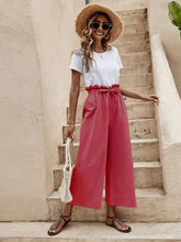 Women's Solid Color Elastic Waist Casual Belted Wide Leg Pants