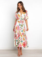 New Short Sleeve Printed Dress V Neck Holiday Elegant Romantic Dress