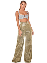 Hot Silver Wide Leg Pants High Waist Straight Ladies Casual Pants