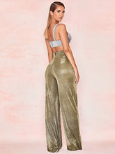 Hot Silver Wide Leg Pants High Waist Straight Ladies Casual Pants