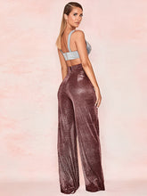 Hot Silver Wide Leg Pants High Waist Straight Ladies Casual Pants