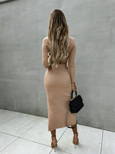 New style solid color threaded long-sleeved fashion sexy slit dress two-piece set