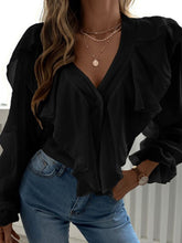 V Neck Ruffle Top Shirt Long Sleeves