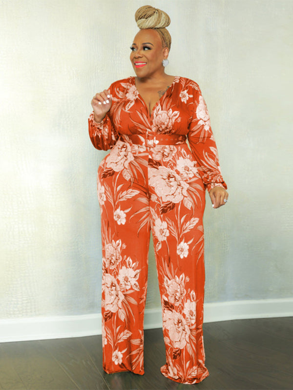 Large size fresh and sweet women's jumpsuit with belt