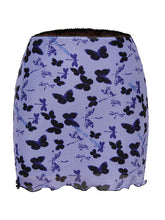 Printed mesh skirt high waist double layer slim wrap hip skirt